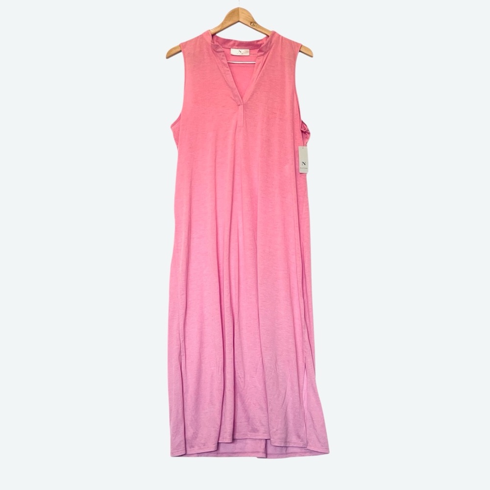 N Natori Congo Sleeveless Maxi Lounge Dress Swim cover Barbie Pink L NEW